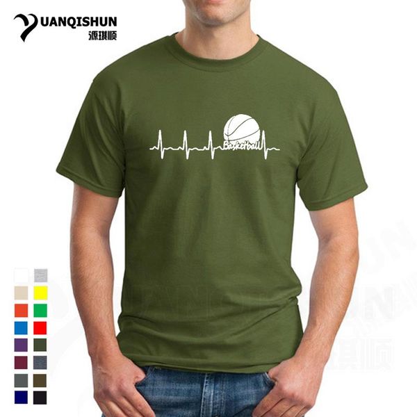 

fashion basketball heartbeat men t shirts 16 colors summer casual short sleeve t-shirt eu size xs-3xl cotton clothes tees, White;black