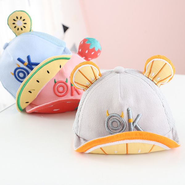 

cartoon baby hat cap summer spring adjustable baseball cap cute striped cotton kids sun hat baby boy girl hats with ears high qu, Yellow