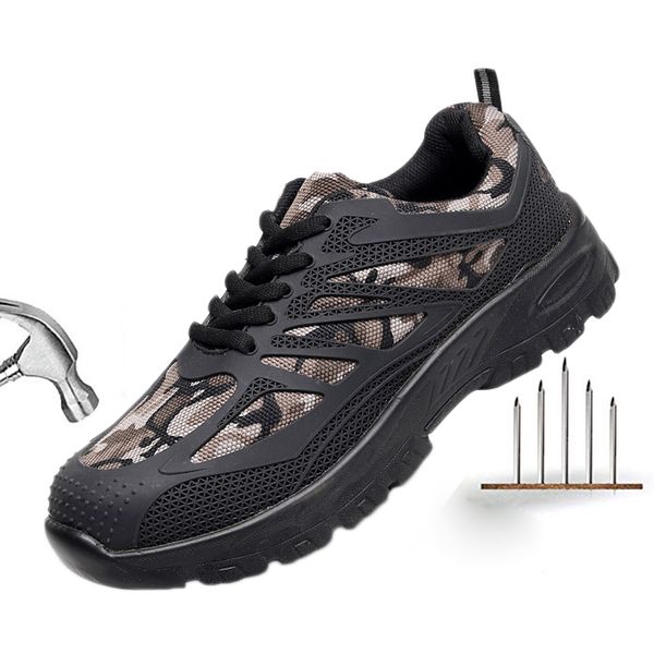 

men safety shoes steel toe work shoes for men camouflage boots anti-smashing construction breathable work safety, Black