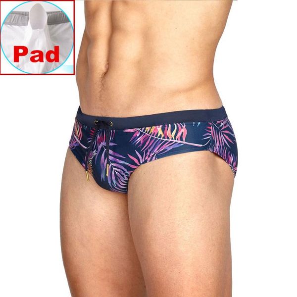 

swimwear men brief with push up pad leaf bikini swimsuit waterproof swimming trunks beach shorts male pant sunga hot