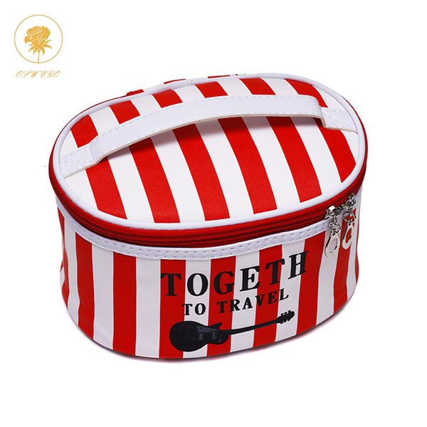 

oswego makeup bag women travel make up organizer pu zipper striped waterproof cosmetic bag makeup organizer 2018