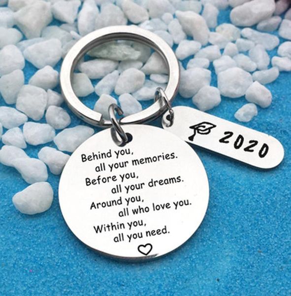 

new design class of 2020 school stainless steel keychain keyring memorial graduation jewelry gift for adult, Silver