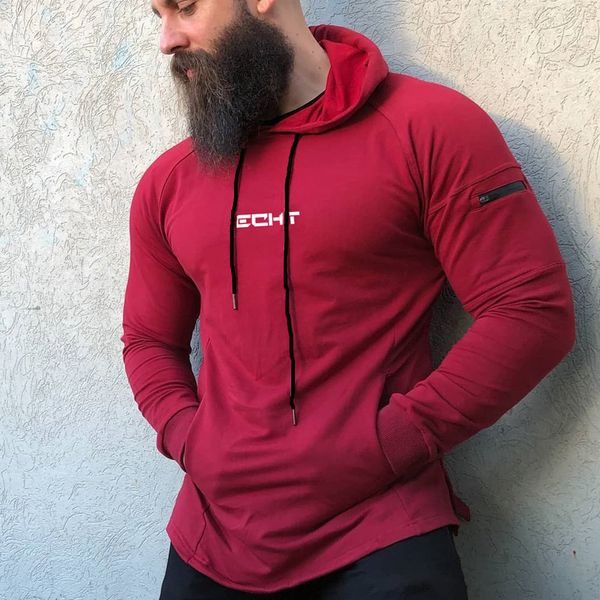

casual brand hoodies mens cotton sweatshirt gyms fitness workout sportswear autumn new male slim hooded pullover clothing, Black
