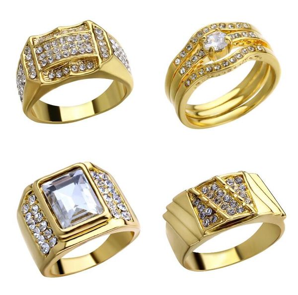 Nova Moda de Ouro e Prata Cores Clássicas dos homens Estilo Punk Hip Hop Strass anel de Anéis de Dedo para homens mulheres Size7-14 Frete Grátis