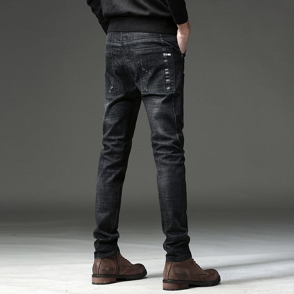 

men's jeans classic style black slim 2021 business fashion stretch denim skinny jean trousers male brand pants, Blue