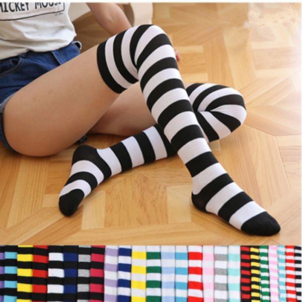

fashion lady over knee long stripe printed stockings thigh high striped patterned socks sweet cute women girls socking, Pink;yellow
