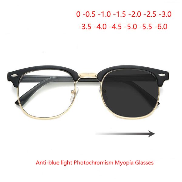 

blue light blocking pchromic finished myopia glasses psensitive chameleon anti-glare lens short-sighted eyeglasses, Black