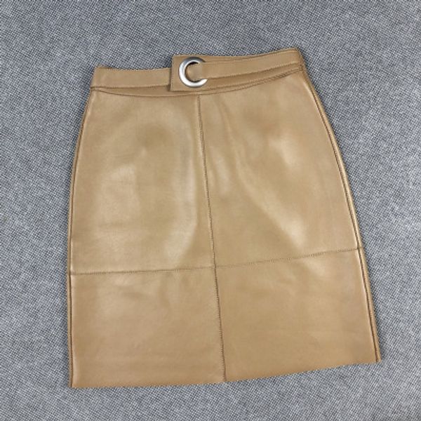 

2020 women spring genuine real sheep leather skirt e21, Black