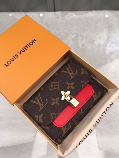 

short zipper gold flowers wallet with box women brand genuine leather square wallet leather purse women wallet m67504 16-9-2.5 cm, Red;black