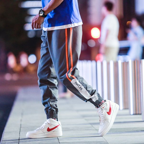 

yasuguoji new 2019 spring fashion striped patchwork harem pants men elastic waist ankle banded pants streetwear jogger men, Black