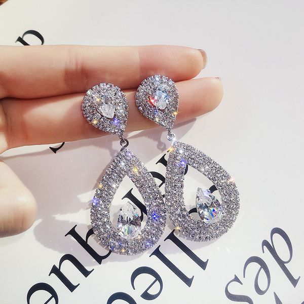 

cute female big water drop earrings fashion silver gold wedding earrings jewelry vintage long dangle earrings for11, Golden;silver