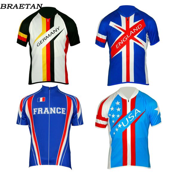 

france usa england germany cycling jersey short sleeve bike clothing men green cycling wear jersey bicycle clothes braetan, Black;red