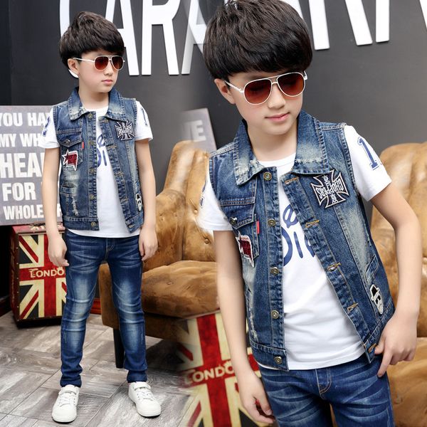 

2016 spring casual denim boys vest kids waistcoat for girls vest,summer air conditioner room coat children vest,height 105-155cm, Blue