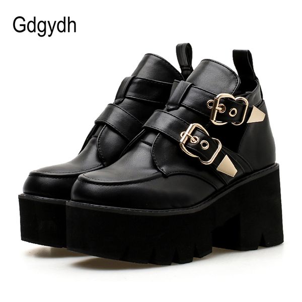 

gdgydh 2019 spring autumn woman platform shoes casual round toe fashion buckle comfortable high heels basic pumps heels woman, Black