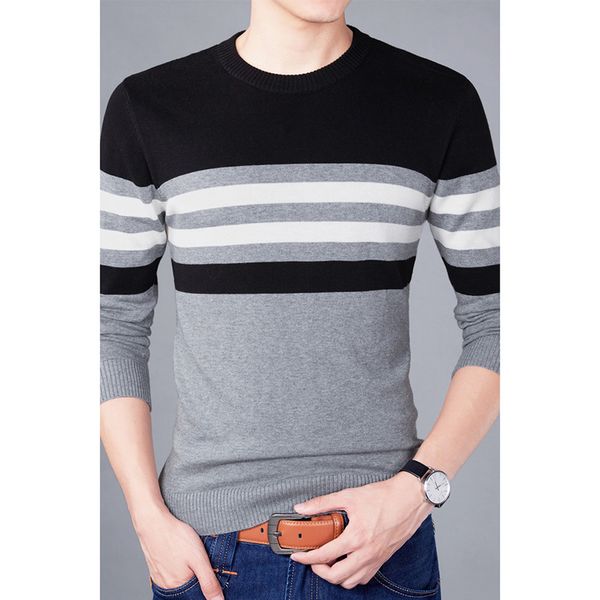 

new arrival casual wool pullover men 2019 autumn round neck patchwork quality knitted brand elasticity plus size sweaters men, White;black