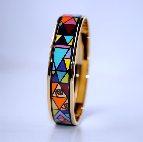 

geometric fantas series 18k gold-plated enamel bangle bracelet for woman bracelets bangles width 15mm fashion jewelry, Black