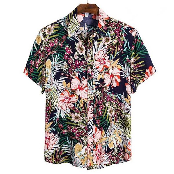 

men's casual shirts summer mens holiday beach style short sleeve flower printing hawaiian men shirt blouse loose fit, White;black