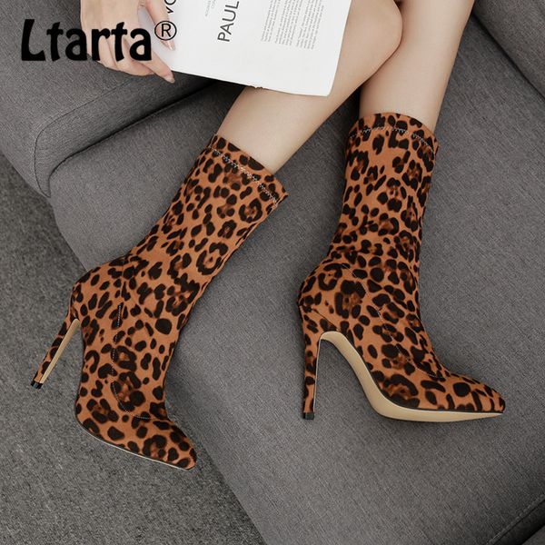 

ltarta shoes woman leopard-print suede high-heeled boots point toe heels boots women club shoes 40 zl-668-6, Black