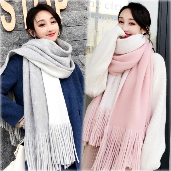 

new arrival fashion temperament ladies knit comfortable warm thick long scarf women tassel big outdoor sweet shawl y200103, Blue;gray