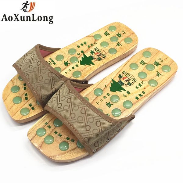

fashion wood slippers men fine imitation jade chinese massage sandals men shoes home slippers sapslippers menato masculino 40-44, Black