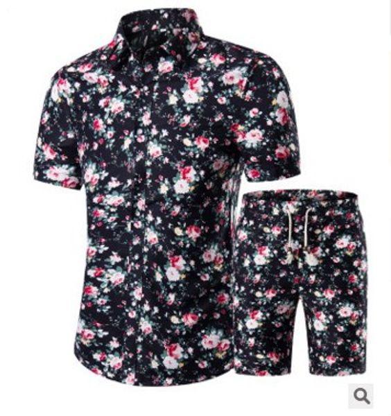 

2019 mens summer designer suits beach seaside holiday shirts shorts clothing sets 2pcs floral tracksuits, Gray
