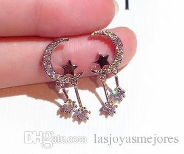 

fashion designer diamond zircon glittering cute lovely moon star pendant dangle chandelier stud earrings for woman girls