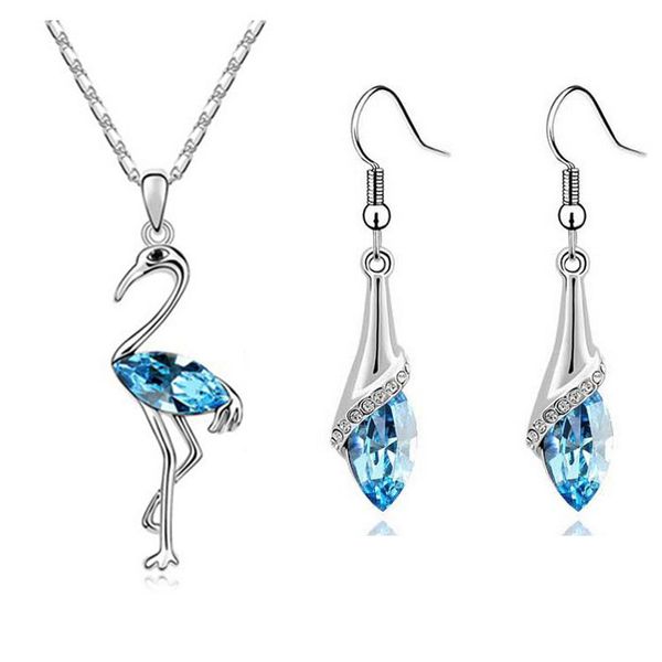 

new 2014 romantic engagement cute animal swan jewelry sets necklace earrings with austrian crystal zirconia for women, Silver