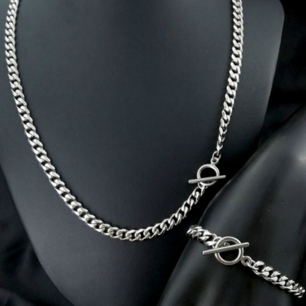 

stainless steel 7mm width mens womens necklace + bracelet n405 b260, Silver