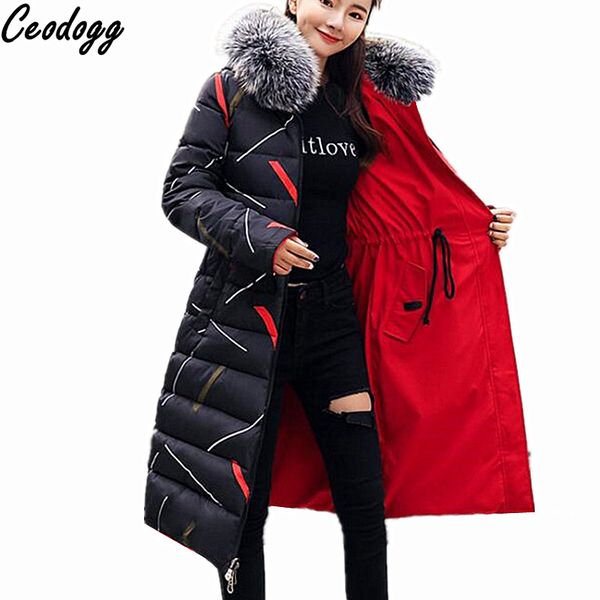 

double sides wear down parkas winter long hooded jacket female slim fur collar coat female outwears mujer casaco feminino, Black