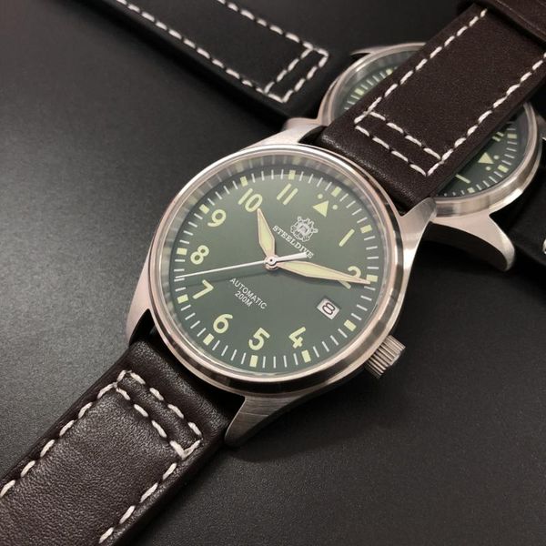 

diver mechanical dive watch for men leather sapphire crystal business men's pilot watch nh35 automatic watches 200m waterproof, Slivery;brown