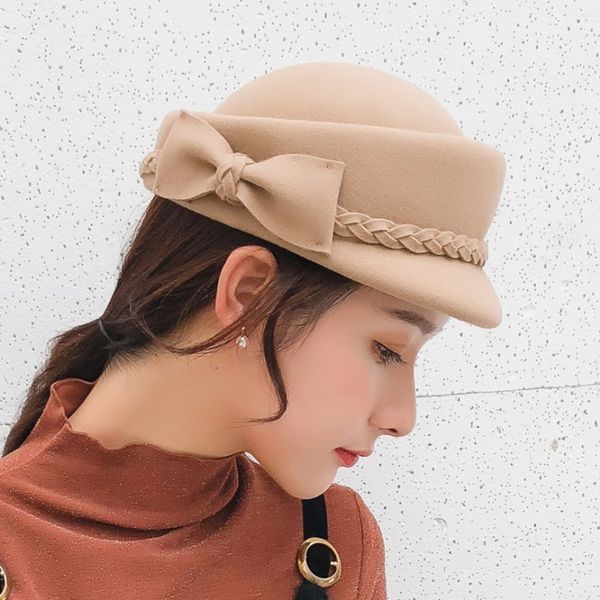 

winter 100% wool fedora hat for women formal bowknot pillbox hat party fascinator berets painter, Blue;gray