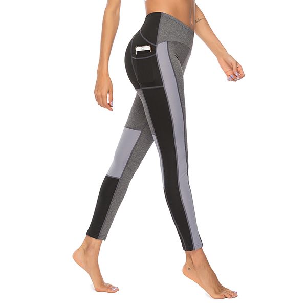 

2019 new style work out leggings fitness wear yoga pants split joint women yoga pants with phone pocket, White;red