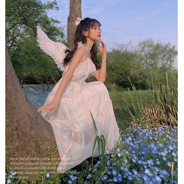 

factory direct french retro gilt ribbon fairy dress high waist strap dress female summer 2020 new style, Red