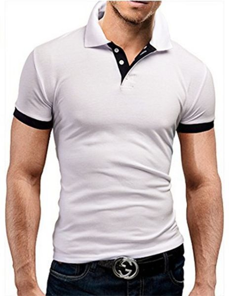 

fashion short sleeve mens polos skinny print lapel neck mens with button, White;black