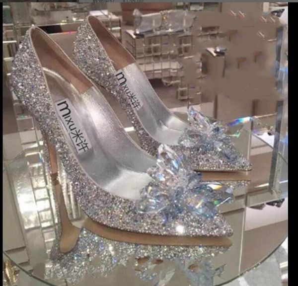 

women high heels wedding silver cinderella shoes lady crystal platforms glitter diamonds bridal heel party pump, Black