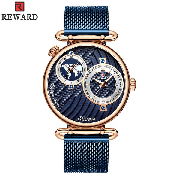 

reward men watches brand luxury full steel dual dial quartz wristwatch mens casual waterproof analog watch relogio masculino ly191226, Slivery;brown