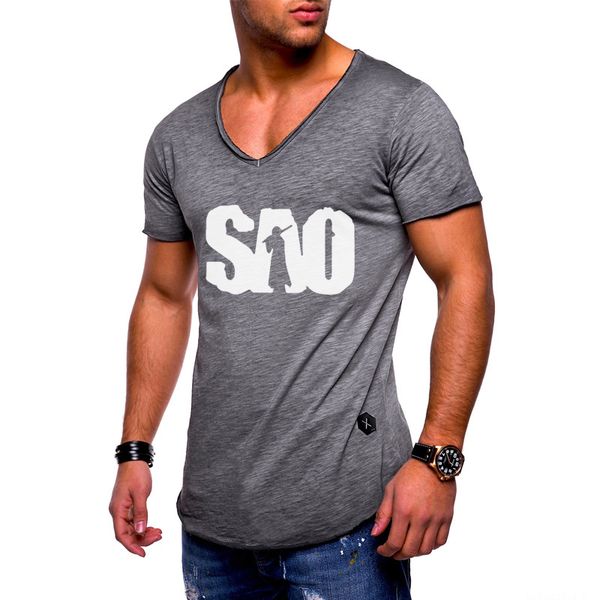 

anime sword art online mens short sleeve v-neck sao printed men t shirts harajuku hip hop fashion short sleeve we
