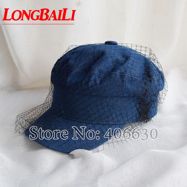 

new solid blue net covered millitary caps for women fashion black baseball hats shdb0033, Blue;gray