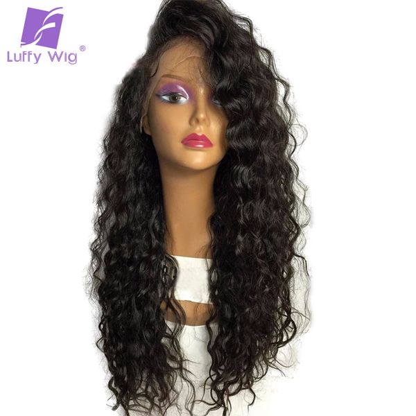 

luffy pre plucked full lace wigs human hair with baby hair glueless brazilian wavy non remy natural color 130% density, Black