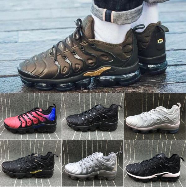 

with box]vapormex tn plus running shoes max olive triple black olive metallic white silver sport athletic sneakers hiking jogging shoes