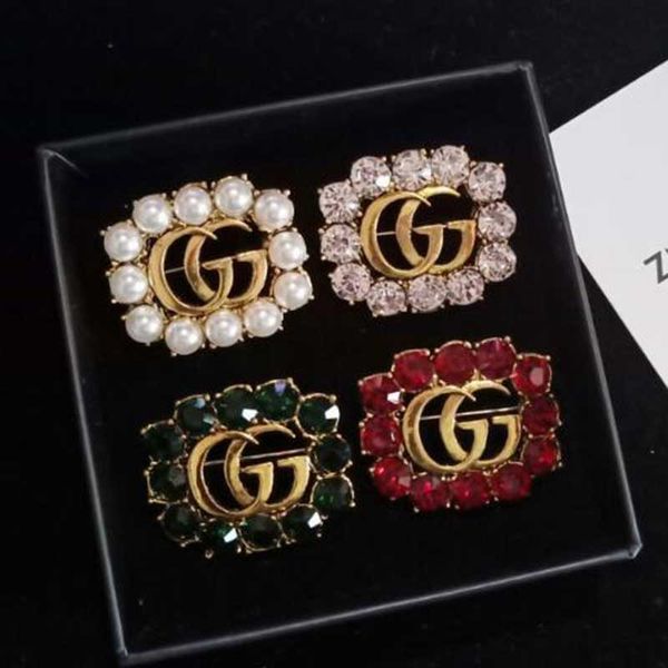 

wholesale fashion hollow letters brooches crystal pearl brooch pins scarf clips for women suit accessories support mix, Gray