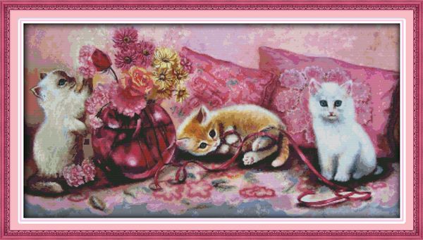 I tre piccoli gattini animali decorazioni per la casa pittura, strumenti artigianali a punto croce fatti a mano ricamo set di cucito contati stampa su tela DMC 14CT / 11CT