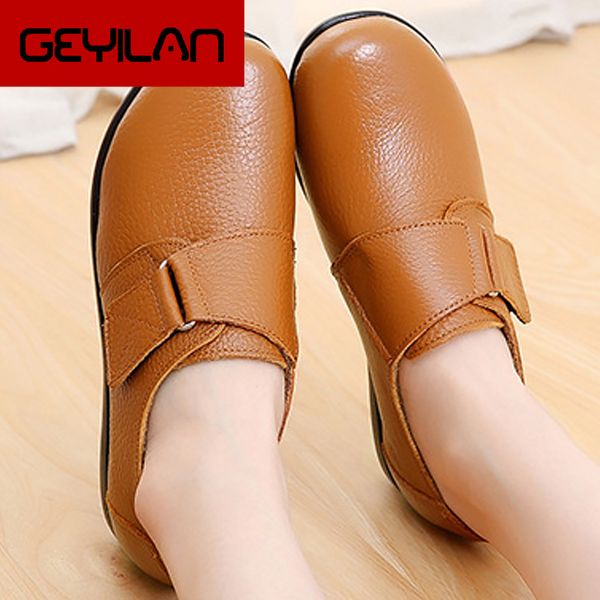 

plus size 35-43 women flat shoes 2019 fashion genuine leather shoes woman oxfords round toe ladies zapatos, Black