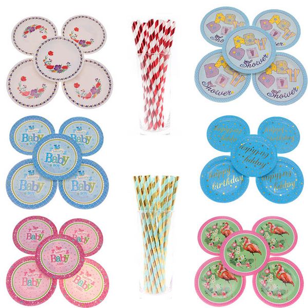 

10pcs/lot plate cup and napkins disposable tableware stamping colorful for baby shower decoration