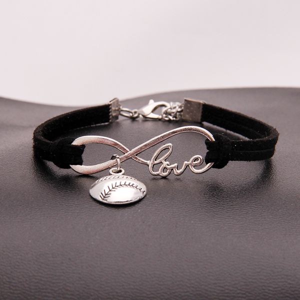 

american softball infinity bracelets for women men love baseball charm velvet string rope wrap bangle fashion sports jewelry gift, Golden;silver