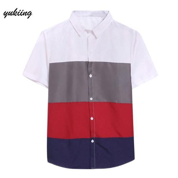

men's casual shirts shirt 2021 summer fashion color collision short sleeve thin lapel plaid button section man, White;black