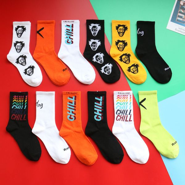 

original ins men and women european and american hip-hop street alphabet brand long tube socks couple skateboard cotton socks, Black