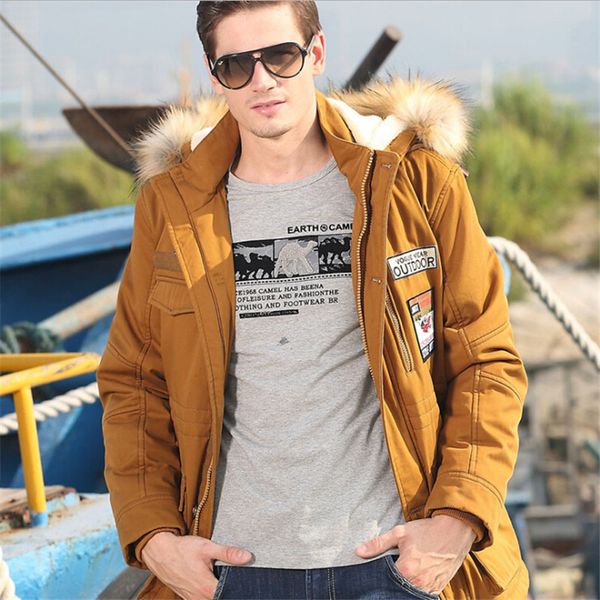 

spring autumn men thin parka with fur hood loose jackets and coat male fashion casual winter men's jacketplus size 5xl, Tan;black