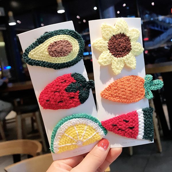 

autumn and winter fruit wool hairpin children carrot hairpin bb clip little girl strawberry clip girl side clip headdress, Slivery;white
