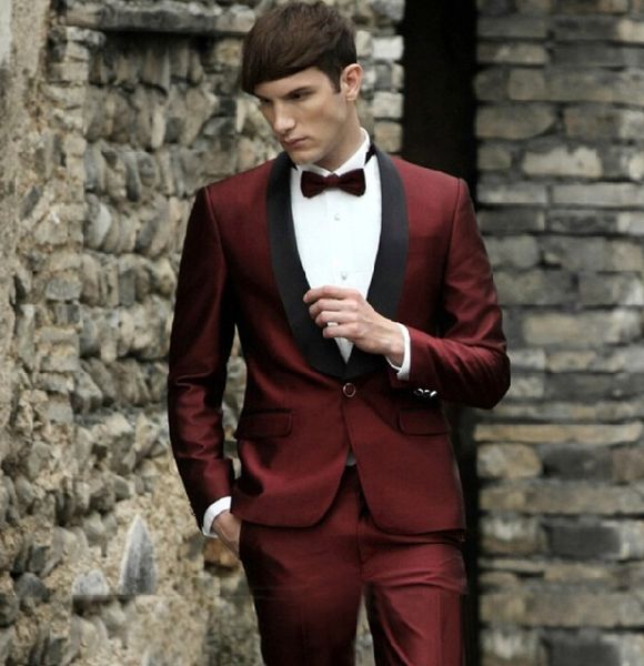 

latest design one button wine groom tuxedos shawl lapel men suits 2 pieces wedding/prom/dinner blazer (jacket+pants+tie) w736, Black;gray